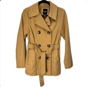 Me Jane Camel Pea Coat Wool Blend Size Medium With Belt